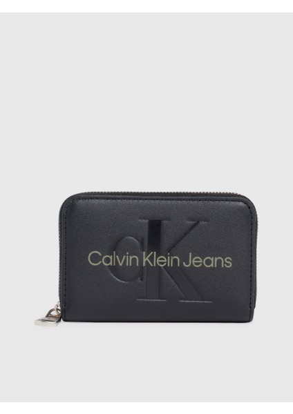 Calvin Klein Kadın Logolu Şık Kart Bölmeli Kağıt Para Bölmeli Siyah Cüzdan K60K607229-0GX