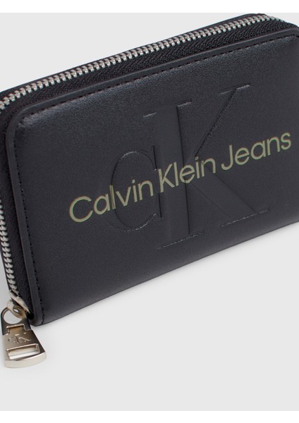 Calvin Klein Kadın Logolu Şık Kart Bölmeli Kağıt Para Bölmeli Siyah Cüzdan K60K607229-0GX