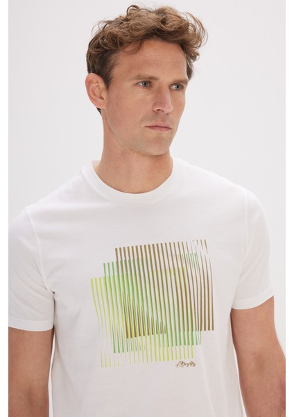 ALTINYILDIZ CLASSICS Erkek Beyaz Slim Fit Dar Kesim Pamuklu Baskılı Bisiklet Yaka Tişört fiyatları