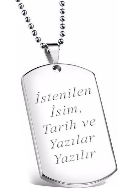 Kişiye Özel Yazılı Asker Künyesi Model Erkek Çelik Kolye ECK04