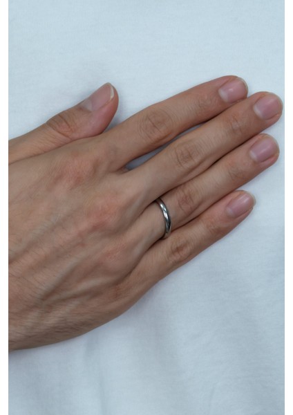 3mm İnce Bombeli Parlak Erkek Kadın Unisex Çelik Alyans Yüzük cl27