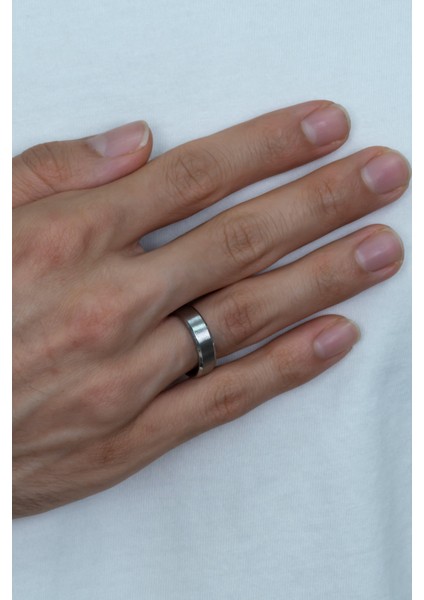 6mm Köşeli Düz Model Unisex Kadın Erkek Çelik Alyans Yüzük cl30