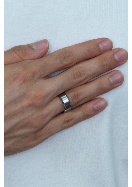 8 mm Köşeli Düz Model Unisex Kadın Erkek Çelik Alyans Yüzük cl31