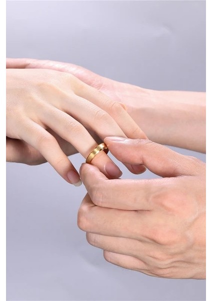 4 mm Köşeli Mat Düz Model Unisex Erkek Kadın Çelik Alyans Yüzük CL40