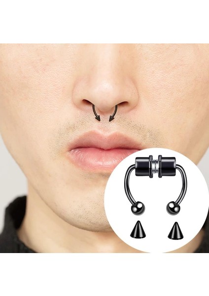 Paslanmaz Çelik Burun Fake Piercing Septum Mıknatıslı ECP01