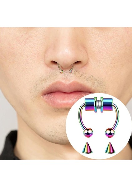 Paslanmaz Çelik Burun Fake Piercing Septum Mıknatıslı ECP01