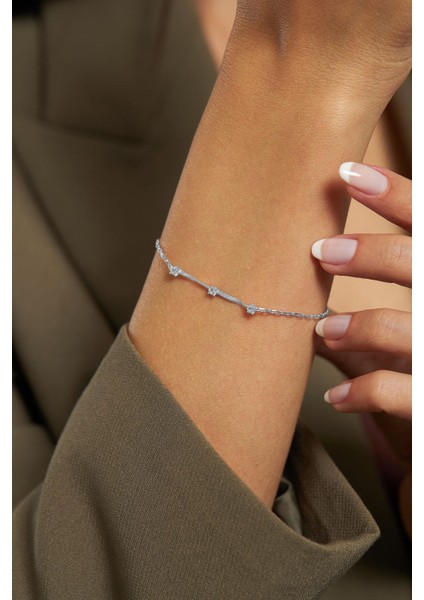 Zirkon Taşlı Rodyum Üç Taşlı Minimal Gümüş Bileklik fiyatları