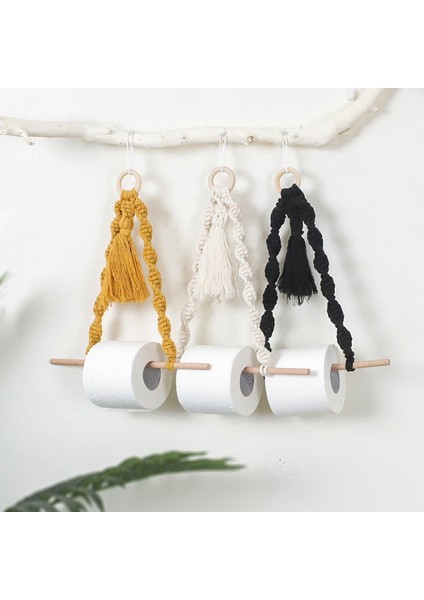 Boho Dekor Kağıt Tutucu Rulo Kağıt Makrome Depolama Rafı Goblen Tuvalet Duvar Asılı El Dokuma Halat Duvar Dekoru-Sarı,организаторы Hmoe (Yurt Dışından)