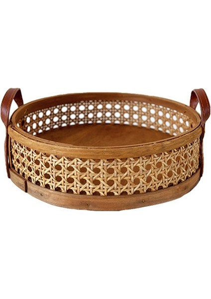 Rattan Dokuma Depolama Sepeti Odası Yuvarlak Meyve Ekmek Için Yerleştirme Tepsisi Nefes Alabilir Masaüstü Organizatör -Kahverengi,организаторы Hmoe (Yurt Dışından)
