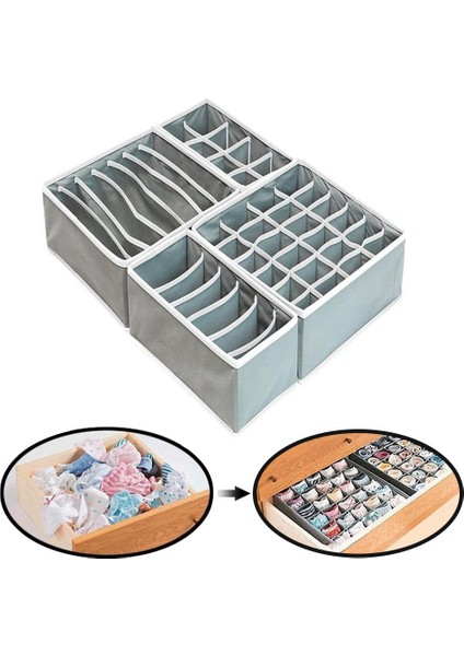 4 Takım Iç Çamaşırı Organizatör Çekmece Içi Bölme Aparatı Kıyafet Dolabı Dolap Organizatörleri Çorap Saklama Kutusu Gri,организаторы Hmoe (Yurt Dışından) fırsatları