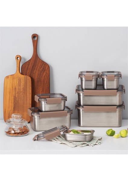 Paslanmaz Çelik Fırın & Saklama Kabı Dörtgen Kilitli Kahverengi 2,8 lt fiyatları