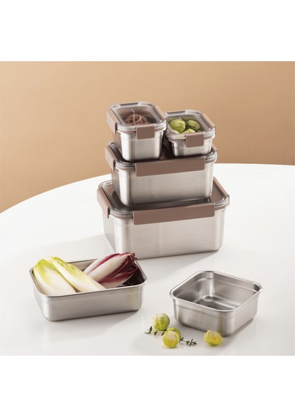 Paslanmaz Çelik Fırın & Saklama Kabı Dörtgen Kilitli Kahverengi 2,8 lt indirimleri