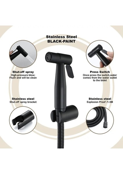 Siyah El Tipi Paslanmaz Çelik Tuvalet El Bide Musluk Püskürtücü Temizleme Seti Seti Tabancası Tuvalet Sprey Banyo Için Kendi Kendini Temizleyen Duş Başlığı (Yurt Dışından) fırsatları