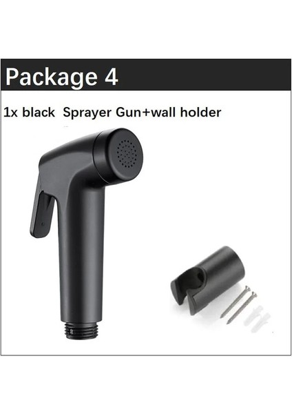 Paket 4 Tarzı Siyah Tuvalet Douche Bide El Duş Başlığı Hortumu Vana Sprey Müslüman Sıhhi Shattaf Kiti Tutucu Banyo Armatür Shattaf (Yurt Dışından)