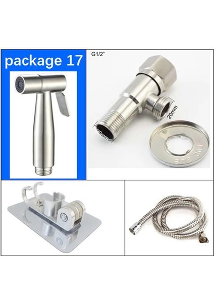Paket 17 Tarzı Paslanmaz Çelik Bide Püskürtme Seti Kiti Tuvalet Metal El Banyo Duş Başlığı El Hiçbir Matkap Duvar Tutucu Kendi Kendini Temizleyen (Yurt Dışından)