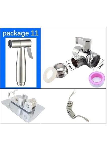 Paket 11 Stili Paslanmaz Çelik Bide Püskürtme Seti Kiti Tuvalet Metal El Banyo Duş Başlığı El Hiçbir Matkap Duvar Tutucu Kendi Kendini Temizleyen (Yurt Dışından)