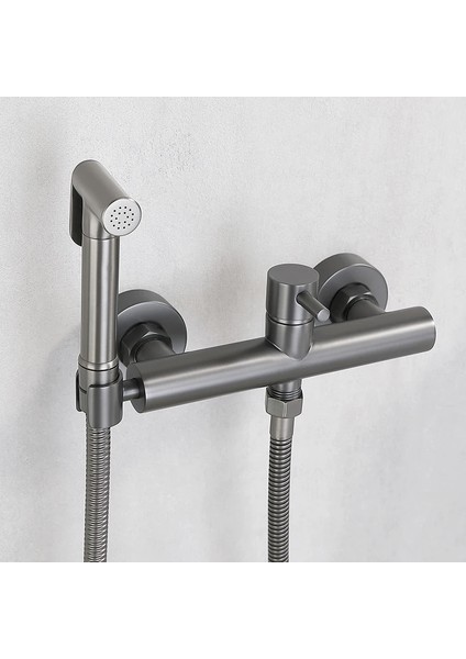 Krom 1,5 cm Hortum Stili Pirinç Siyah Duş Musluk Bide Musluk Yıkama Mikser Duş Soğuk ve Sıcak Su Mikser Vinç Duş Spreyi (Yurt Dışından)