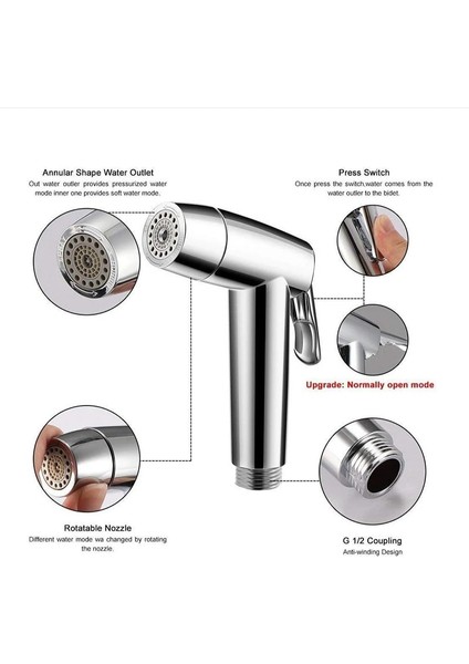 2 Modlu Püskürtme Tabancası Stili 2 Fonksiyonlu El Tuvalet Duş Başlığı Bide Püskürtücü Bide Duş Hygieower Tuvalet Bide Pirinç T-Valf ile Banyo Için (Yurt Dışından)