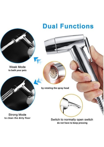 2 Modlu Püskürtme Tabancası Stili 2 Fonksiyonlu El Tuvalet Duş Başlığı Bide Püskürtücü Bide Duş Hygieower Tuvalet Bide Pirinç T-Valf ile Banyo Için (Yurt Dışından)