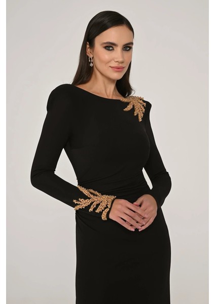 Dekolteli Uzun Kollu Siyah Kadın Abiye 2246649 fiyatları