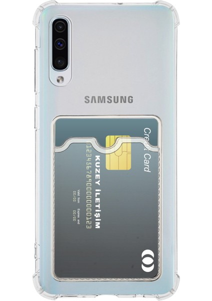 Kzy Samsung Galaxy A50S Kapak Kamera Korumalı Kartlıklı Darbe Emici Özellikli Şeffaf Silikon Kılıf