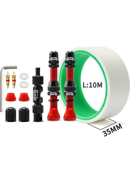 35MM Kırmızı Stil Muqzı Tubeless Lastik Kiti Mtb Yol Bisikleti Tubeless Jant Sızdırmazlık Bandı ve Schrader Valf ve Valf Göbeği Çıkarma Aleti Bisiklet Aksesuarları (Yurt Dışından)