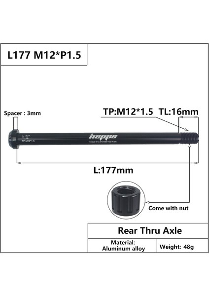 L177 M12X1.5 TL16 Stili Heppe Mtb Yol Bisikleti Thru Aks Arka Hub Thru Aks Ön Çatal Mil Skewerxxp1.0p1.5p1.75 (Yurt Dışından)