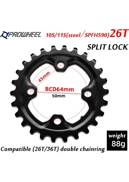 Liangduo Shop 26T SPFH590 Stili Prowheel Mtb Bcd Çift Aynakol 2* Hız Bisiklet Zinciri Yüzük Dağ Bisikleti Aynakol Mtb Aynakol (Yurt Dışından)