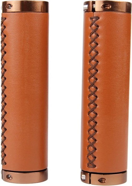 Kahverengi Tarzı Sığır Derisi Kavrama Bisiklet Retro Dana Sapları Bisiklet Kolu Sapları Bisiklete Binme Direksiyon Simidi Bisiklet Vintage Alaşım Kavrama Bisiklet Par (Yurt Dışından)