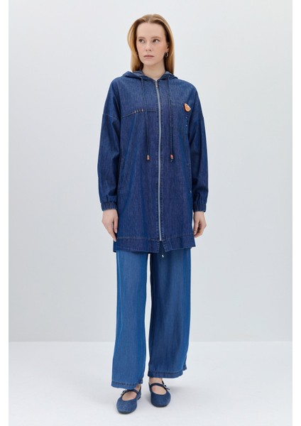 Kapşonlu Denim Giy-Çık Indigo