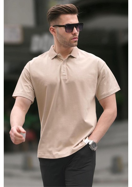 Bej Polo Yaka Basic Erkek Tişört 6126