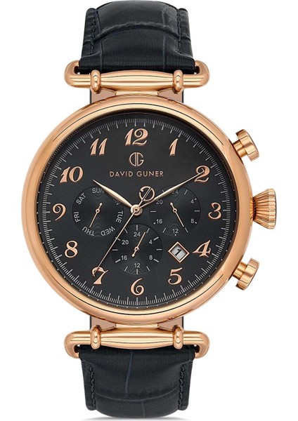 Rose Kaplamalı Siyah Kadranlı Multifonksiyonlu Erkek Kol Saati