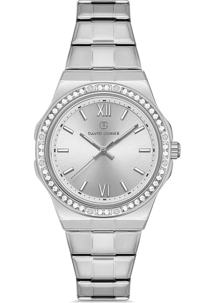 Gümüş Kaplamalı Taşlı Kadın Kol Saati