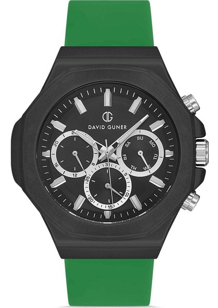 Gun Kaplamalı Siyah Kadranlı Yeşil Silokon Kordonlu Erkek Kol Saati
