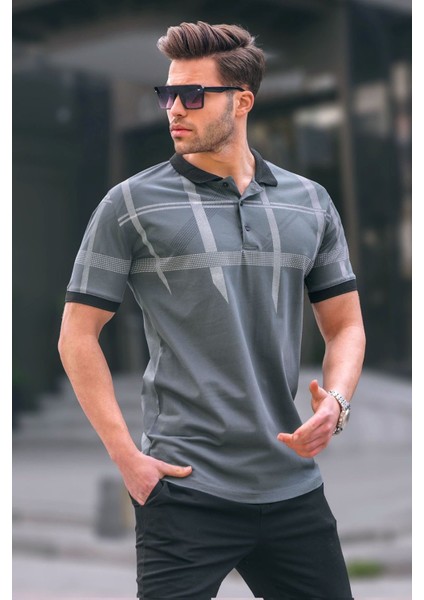 Füme Desenli Polo Yaka Erkek Tişört 6080