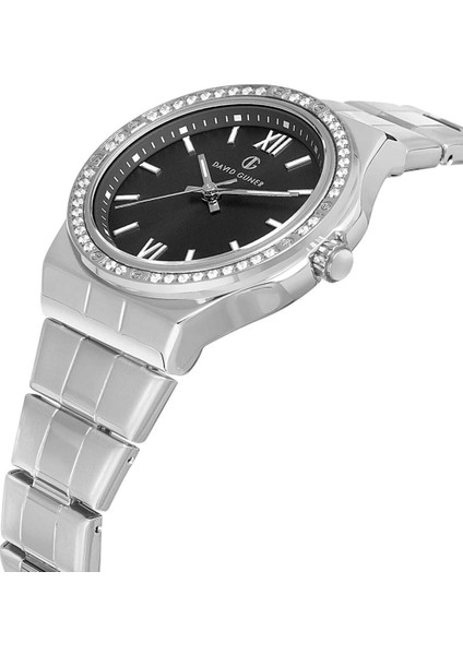 Siyah Kadranlı Gümüş Kaplamalı Taşlı Kadın Kol Saati fiyatları