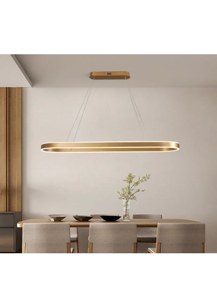 Gold Oval 90*40CM 3 Işık Rengi, Kumandalı, LED Lamba,sarkıt Avize,modern Aydınlatma,