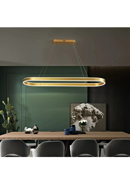 Gold Oval 90*40CM 3 Işık Rengi, Kumandalı, LED Lamba,sarkıt Avize,modern Aydınlatma,