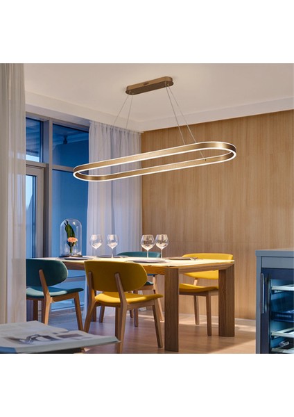 Gold Oval 90*40CM 3 Işık Rengi, Kumandalı, LED Lamba,sarkıt Avize,modern Aydınlatma,