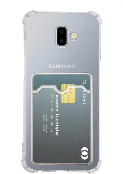 Kzy Samsung Galaxy J6 Plus Kapak Kamera Korumalı Kartlıklı Darbe Emici Özellikli Şeffaf Silikon Kılıf