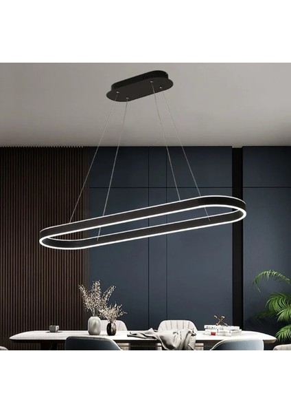 Siyah Oval 90*40CM 4000k Işık Rengi, Kumandalı, LED Lamba,sarkıt Avize,modern Aydınlatma,