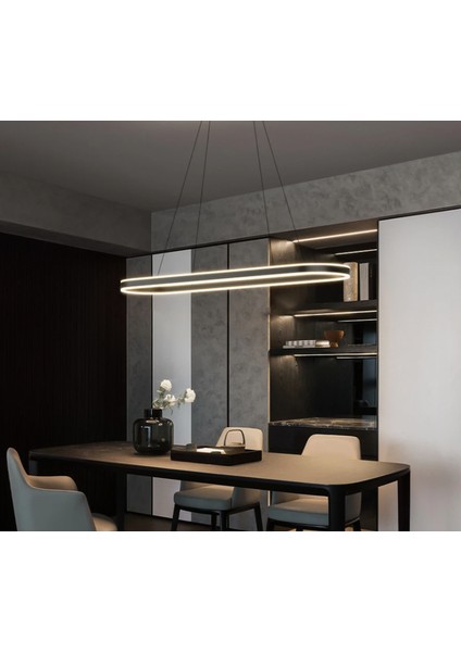 Siyah Oval 90*40CM 4000k Işık Rengi, Kumandalı, LED Lamba,sarkıt Avize,modern Aydınlatma, modelleri
