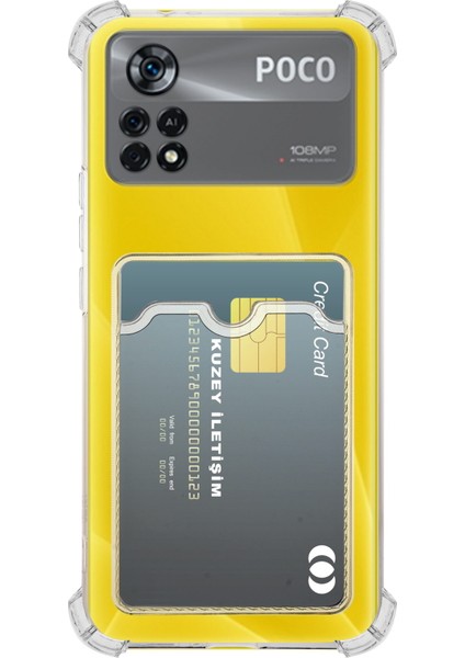 Xiaomi Poco X4 Pro Kapak Kamera Korumalı Kartlıklı Darbe Emici Özellikli Şeffaf Silikon Kılıf