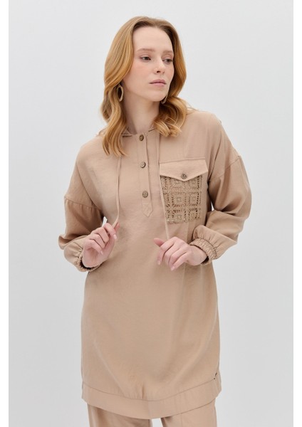 Brode Detaylı Pantolon Tunik Takım Bej