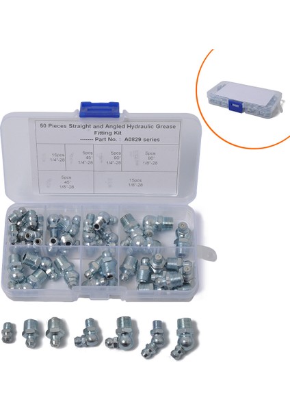 Fuding Seçimi Gres Bağlantı Elemanlarının 6 Spesifikasyonu, Altıgen Başlı, Inç Boyutu 1/8"-28, 45° Elektrolizle Kaplanmış Mavi Çinko Demir Gres Bağlantı Parçaları, 50 Parça (Yurt Dışından)