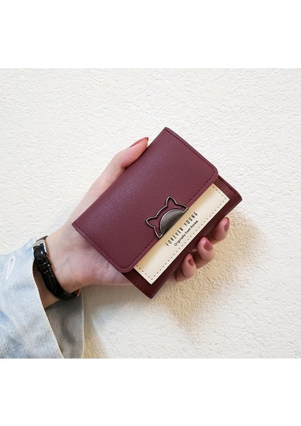 Kadın Cüzdan Kısa Cüzdan Mini Cüzdan Üç Katlanır Sevimli Kedi Kulak Küçük Cüzdan Bayan Çanta Kız Cüzdan Kart Sahibinin Para Çantası (Yurt Dışından) modelleri