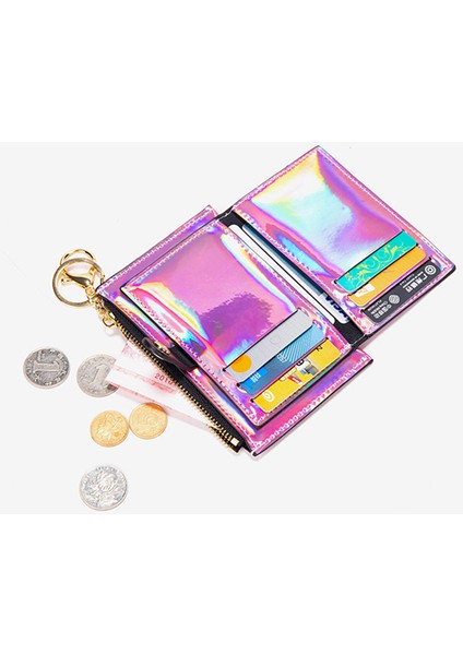 Moda Holografik Kadın Cüzdan Para Çantası Ince Ince Küçük Mini Cüzdan Pembe Kadın Bozuk Para Cüzdanı Kısa Bayanlar Cüzdan Ince Vallet (Yurt Dışından) fırsatları