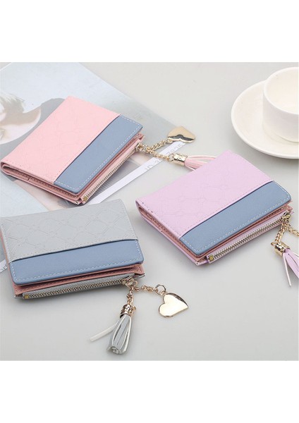 Moda Püskül Kolye Cüzdan Kısa Siyah Gri Patchwork Kadın Çanta Kredi Kartı Tutucu Taşınabilir Fermuar Kese Debriyaj Para Klip (Yurt Dışından) fırsatları