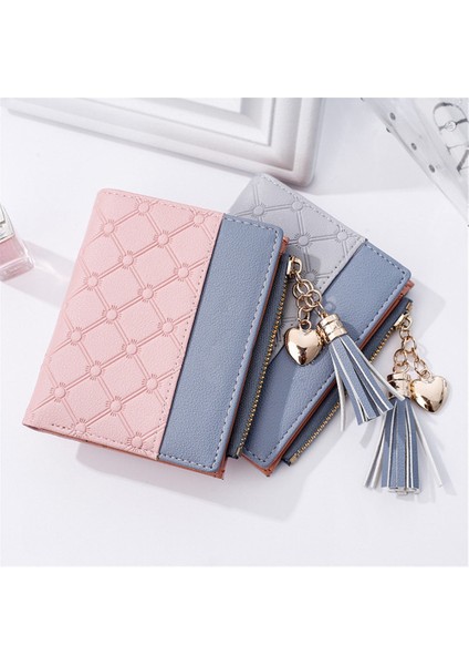 Moda Püskül Kolye Cüzdan Kısa Siyah Gri Patchwork Kadın Çanta Kredi Kartı Tutucu Taşınabilir Fermuar Kese Debriyaj Para Klip (Yurt Dışından) indirimleri