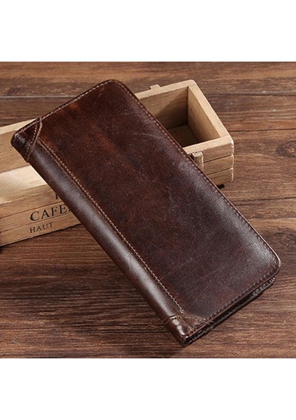 Deri Çanta Inek Derisi Erkek Bifold Çanta Uzun Tasarımcı Para Cebi Kart Sahibinin Debriyaj Vintage Erkek Cüzdan (Yurt Dışından)